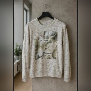 Bershka Cream Graphic Crewneck Sweater